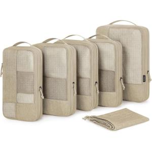 image:imageBAGSMART Compression Packing Cubes for Travel Durable Travel Cubes for CarryOn Suitcase 6 Set Cuise Ship Travel Essentials 1L3M1SShoe Bag Grey02Khaki