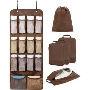 image:imageBAGSMART Hanging Compression Packing Cubes for Closet Organizers And Storage 6 Set Suitcase Organizer Bags Set Cruise Travel Essentials for Women  Hanging Compression Packing Cubes for WomenCoffee Brown