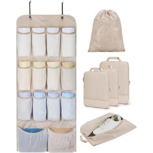 image:imageBAGSMART Hanging Compression Packing Cubes for Closet Organizers And Storage 6 Set Suitcase Organizer Bags Set Cruise Travel Essentials for Women  Hanging Compression Packing Cubes for WomenLatte Brown