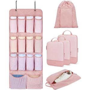 image:imageBAGSMART Hanging Compression Packing Cubes for Closet Organizers And Storage 6 Set Suitcase Organizer Bags Set Cruise Travel Essentials for Women  Hanging Compression Packing Cubes for WomenBaby Pink