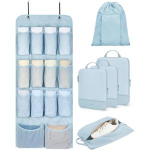 image:imageBAGSMART Hanging Compression Packing Cubes for Closet Organizers And Storage 6 Set Suitcase Organizer Bags Set Cruise Travel Essentials for Women  Hanging Compression Packing Cubes for WomenLight Blue