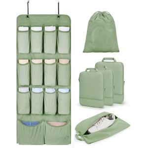 image:imageBAGSMART Hanging Compression Packing Cubes for Closet Organizers And Storage 6 Set Suitcase Organizer Bags Set Cruise Travel Essentials for Women  Hanging Compression Packing Cubes for WomenForest Green