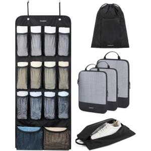 image:imageBAGSMART Hanging Compression Packing Cubes for Closet Organizers And Storage 6 Set Suitcase Organizer Bags Set Cruise Travel Essentials for Women  Hanging Compression Packing Cubes for WomenBlack