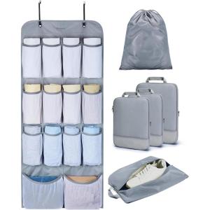 image:imageBAGSMART Hanging Compression Packing Cubes for Closet Organizers And Storage 6 Set Suitcase Organizer Bags Set Cruise Travel Essentials for Women  Hanging Compression Packing Cubes for WomenDark Grey