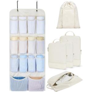 image:imageBAGSMART Hanging Compression Packing Cubes for Closet Organizers And Storage 6 Set Suitcase Organizer Bags Set Cruise Travel Essentials for Women  Hanging Compression Packing Cubes for WomenBeige