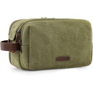 image:imageBAGSMART Toiletry Bag for Men Canvas Travel Toiletry Organizer Dopp Kit Waterresistant Shaving Bag for Toiletries AccessoriesGreyLargeGreen