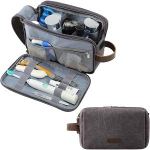 image:imageBAGSMART Toiletry Bag for Men Canvas Travel Toiletry Organizer Dopp Kit Waterresistant Shaving Bag for Toiletries AccessoriesGreyLargeGrey