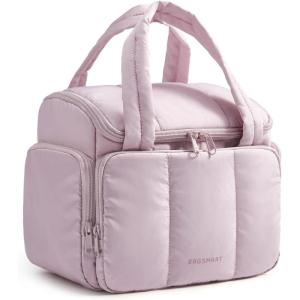 image:imageBAGSMART Toiletry Bag for Women with DualPadded Handles Puffy Lightweight Makeup Bag for Makeup Accessories Brushes Set TravelSized Container CamelBaby Pink