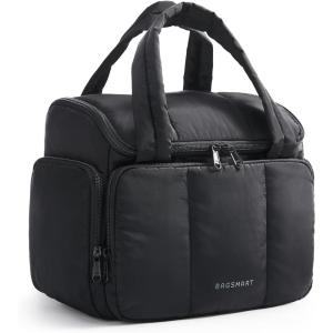 image:imageBAGSMART Toiletry Bag for Women with DualPadded Handles Puffy Lightweight Makeup Bag for Makeup Accessories Brushes Set TravelSized Container CamelJet Black