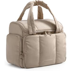 image:imageBAGSMART Toiletry Bag for Women with DualPadded Handles Puffy Lightweight Makeup Bag for Makeup Accessories Brushes Set TravelSized Container CamelLight Camel