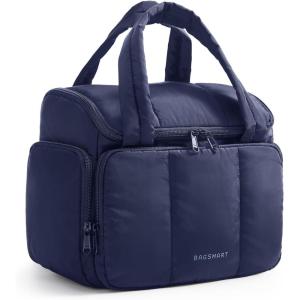 image:imageBAGSMART Toiletry Bag for Women with DualPadded Handles Puffy Lightweight Makeup Bag for Makeup Accessories Brushes Set TravelSized Container CamelNavy Blue