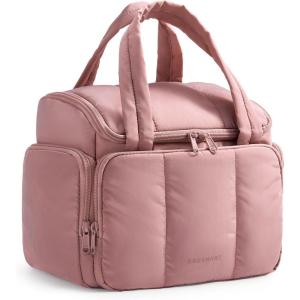 image:imageBAGSMART Toiletry Bag for Women with DualPadded Handles Puffy Lightweight Makeup Bag for Makeup Accessories Brushes Set TravelSized Container CamelNude Pink
