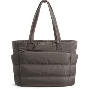 image:imageBAGSMART Tote Bag for Women Lightweight Puffy Tote Bag with Compartments Shoulder Bag Handbag for Travel Work Gym  Lightweight Puffy Quilted for Travel WorkCharcoal Gray