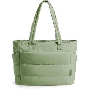 image:imageBAGSMART Tote Bag for Women Lightweight Puffy Tote Bag with Compartments Shoulder Bag Handbag for Travel Work Gym  Lightweight Puffy Quilted for Travel WorkGreen