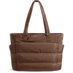 image:imageBAGSMART Tote Bag for Women Lightweight Puffy Tote Bag with Compartments Shoulder Bag Handbag for Travel Work Gym  Lightweight Puffy Quilted for Travel WorkCoffee