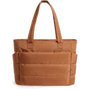 image:imageBAGSMART Tote Bag for Women Lightweight Puffy Tote Bag with Compartments Shoulder Bag Handbag for Travel Work Gym  Lightweight Puffy Quilted for Travel WorkBrown