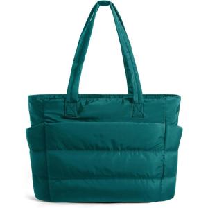 image:imageBAGSMART Tote Bag for Women Lightweight Puffy Tote Bag with Compartments Shoulder Bag Handbag for Travel Work Gym  Lightweight Puffy Quilted for Travel WorkMisty Teal