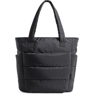 image:imageBAGSMART Tote Bag for Women Lightweight Puffy Tote Bag with Compartments Shoulder Bag Handbag for Travel Work Gym  Lightweight Puffy Quilted for Travel WorkDark Black