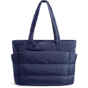 image:imageBAGSMART Tote Bag for Women Lightweight Puffy Tote Bag with Compartments Shoulder Bag Handbag for Travel Work Gym  Lightweight Puffy Quilted for Travel WorkNavy Blue