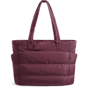 image:imageBAGSMART Tote Bag for Women Lightweight Puffy Tote Bag with Compartments Shoulder Bag Handbag for Travel Work Gym  Lightweight Puffy Quilted for Travel WorkCherry Red