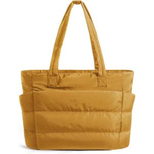 image:imageBAGSMART Tote Bag for Women Lightweight Puffy Tote Bag with Compartments Shoulder Bag Handbag for Travel Work Gym  Lightweight Puffy Quilted for Travel WorkBrownstone Yellow