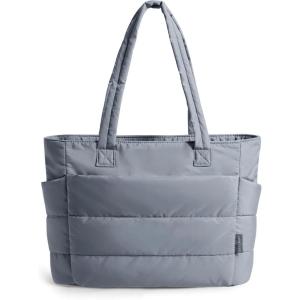image:imageBAGSMART Tote Bag for Women Lightweight Puffy Tote Bag with Compartments Shoulder Bag Handbag for Travel Work Gym  Lightweight Puffy Quilted for Travel WorkDark Grey