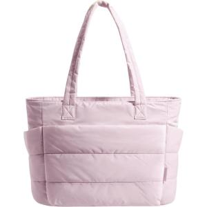 image:imageBAGSMART Tote Bag for Women Lightweight Puffy Tote Bag with Compartments Shoulder Bag Handbag for Travel Work Gym  Lightweight Puffy Quilted for Travel WorkPink