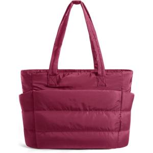 image:imageBAGSMART Tote Bag for Women Lightweight Puffy Tote Bag with Compartments Shoulder Bag Handbag for Travel Work Gym  Lightweight Puffy Quilted for Travel WorkVintage Berry