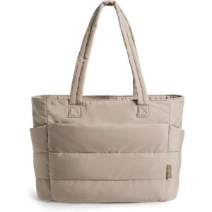 image:imageBAGSMART Tote Bag for Women Lightweight Puffy Tote Bag with Compartments Shoulder Bag Handbag for Travel Work Gym  Lightweight Puffy Quilted for Travel WorkGrayish Brown