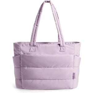 image:imageBAGSMART Tote Bag for Women Lightweight Puffy Tote Bag with Compartments Shoulder Bag Handbag for Travel Work Gym  Lightweight Puffy Quilted for Travel WorkPinkishpurple