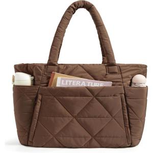 image:imageBAGSMART Tote Bag for Women Puffer Tote Bag with Zipper Large Quilted Shoulder Bag with Compartments for Travel Work GymCoffee