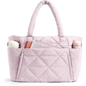 image:imageBAGSMART Tote Bag for Women Puffer Tote Bag with Zipper Large Quilted Shoulder Bag with Compartments for Travel Work GymFpink