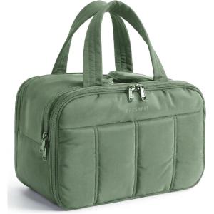 image:imageBAGSMART Travel Toiletry Bag Puffy Large Toiletry Bag for Women Lightweight Cosmetic Makeup Bag Organizer with Handle for Traveling Accessories Essentials Toiletries Dark PinkDark Green
