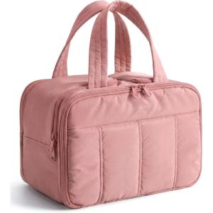 image:imageBAGSMART Travel Toiletry Bag Puffy Large Toiletry Bag for Women Lightweight Cosmetic Makeup Bag Organizer with Handle for Traveling Accessories Essentials Toiletries Dark PinkADark Pink