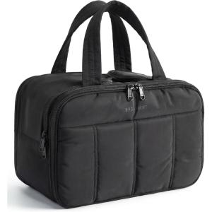 image:imageBAGSMART Travel Toiletry Bag Puffy Large Toiletry Bag for Women Lightweight Cosmetic Makeup Bag Organizer with Handle for Traveling Accessories Essentials Toiletries Dark PinkBBlack