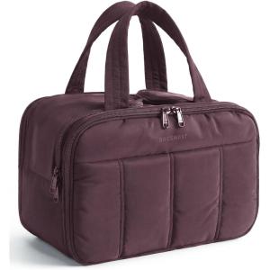 image:imageBAGSMART Travel Toiletry Bag Puffy Large Toiletry Bag for Women Lightweight Cosmetic Makeup Bag Organizer with Handle for Traveling Accessories Essentials Toiletries Dark PinkBlack Purple