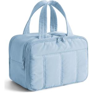 image:imageBAGSMART Travel Toiletry Bag Puffy Large Toiletry Bag for Women Lightweight Cosmetic Makeup Bag Organizer with Handle for Traveling Accessories Essentials Toiletries Dark PinkLight Blue