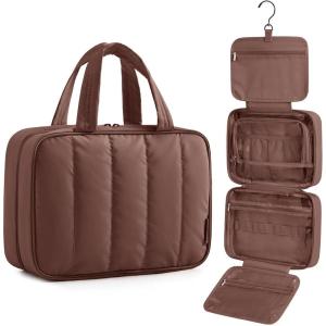 image:imageBAGSMART Travel Toiletry Bag for women Portable Hanging Hook Makeup Bag Organizer Waterproof Makeup Cosmetic Bag for FullSize Accessories ToiletriesBlackCoffee Brown