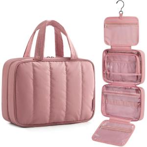image:imageBAGSMART Travel Toiletry Bag for women Portable Hanging Hook Makeup Bag Organizer Waterproof Makeup Cosmetic Bag for FullSize Accessories ToiletriesBlackDusty Rose