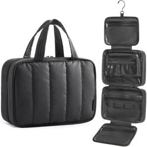 image:imageBAGSMART Travel Toiletry Bag for women Portable Hanging Hook Makeup Bag Organizer Waterproof Makeup Cosmetic Bag for FullSize Accessories ToiletriesBlackBlack