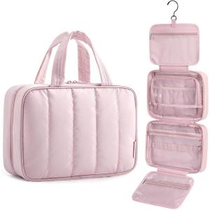 image:imageBAGSMART Travel Toiletry Bag for women Portable Hanging Hook Makeup Bag Organizer Waterproof Makeup Cosmetic Bag for FullSize Accessories ToiletriesBlackPink