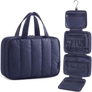 image:imageBAGSMART Travel Toiletry Bag for women Portable Hanging Hook Makeup Bag Organizer Waterproof Makeup Cosmetic Bag for FullSize Accessories ToiletriesBlackNavy Blue