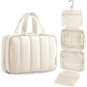 image:imageBAGSMART Travel Toiletry Bag for women Portable Hanging Hook Makeup Bag Organizer Waterproof Makeup Cosmetic Bag for FullSize Accessories ToiletriesBlackBeige