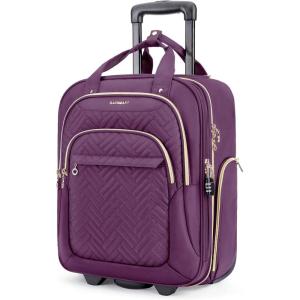 image:imageBAGSMART Underseat Carry On Luggage Airline approved16inch Small Underseater Softside Travel Suitcase with Wheels Lightweight Overnight Rolling Carryon Luggage for Women Men WeekenderBlackPurple