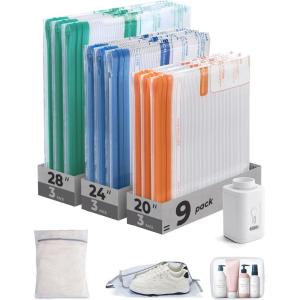 image:imageBAGSMART Vacuum Bags for Travel with Rechargeable Air Pump Portable Space Saver Bags for Travel amp Home Vacuum Compression Seal Bag for Clothing Blanket 21 Pack MulticolorMulticolor
