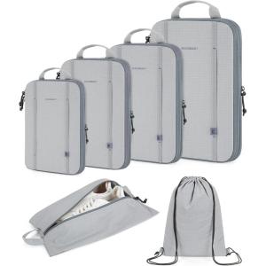 image:imageBAGSMART WaterResistant Packing Cubes  6 PCS Travel Essentials Compression Packing Cubes for Suitcases Lightweight Grey