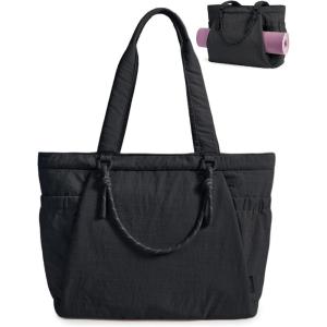 image:imageBAGSMART Yoga Tote Bag for Women with Knotted Handle Lightweight Pilates Bag with Yoga Mat Holder Gym Bag for Work Travel  for 156 Laptop for 40oz Tumbler Waterproof amp Durable Yoga Mat Bag Carrier 23L Handbag Shoulder Sling BagBlack