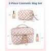 image:imageBAGSMART Travel Makeup Bag 2Piece Puffy Quilted Cute Make Up Bag Cosmetic Bags for Women Large WideOpen Toiletry Pouch Gifts for Toiletries Accessories Travelling Essentials PinkCheckered Blue