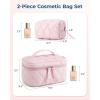 image:imageBAGSMART Travel Makeup Bag 2Piece Puffy Quilted Cute Make Up Bag Cosmetic Bags for Women Large WideOpen Toiletry Pouch Gifts for Toiletries Accessories Travelling Essentials PinkPink