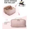 image:imageBAGSMART Travel Makeup Bag for Women Portable Waterresistant Cosmetic Case Puffy Padded Make Up Organizer Pouch Open Flat Toiletry Bag for Toiletries Brushes PinkPink